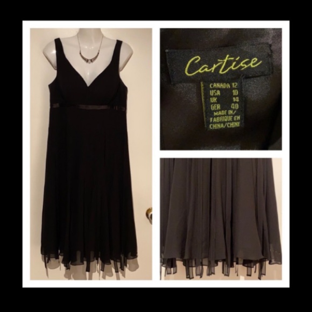 🍒 CARTISE Silk Designer Black Dress w/flowing overlay!!!